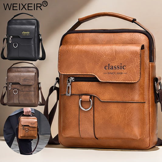 New Men'S Crossbody Bag, Messenger Bag, Shoulder Bag Made of PU Material, Featuring a Large Capacity Design. Vintage Vertical Handheld Business Casual Bag for Men, Perfect As a Valentine'S Day Gift for Husbands Or Boyfriends.