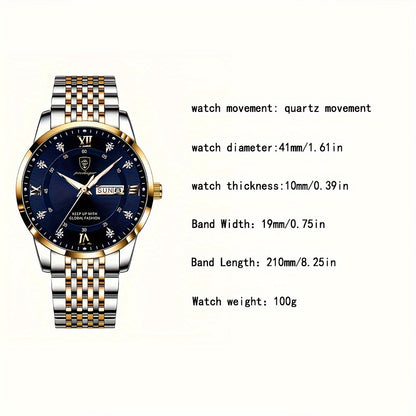 Women's Business Leisure Quartz Watch Luminous Fashion Date Dial Analog Steel Band Wrist Watch