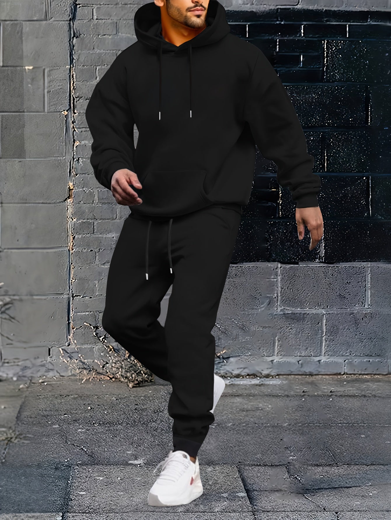 2pcs, Men's Solid Color Hoodie And Joggers Set For Spring And Fall