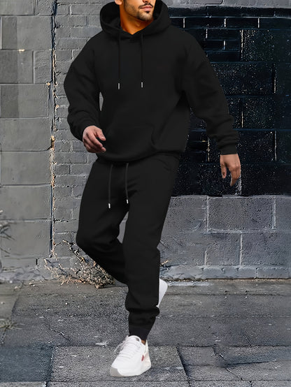 2pcs, Men's Solid Color Hoodie And Joggers Set For Spring And Fall