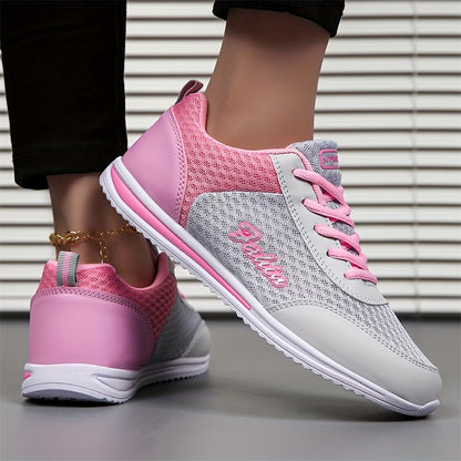 Women'S Breathable Lightweight Running Shoes - Black & Pink Checkered Design, Low-Top Lace-Up Sneakers with EVA Sole for Casual, Travel & Light Jogging, All-Season Comfort, Ladies Sneakers, Stylish Sportswear, Cushioned Suppo