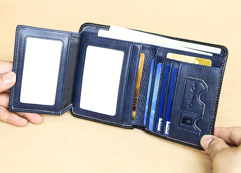 1pc CIEPHIA Vintage Genuine Leather RFID Blocking Wallet for Men - Slim, Multi-Functional ID & Credit Card Holder, Deep Brown with Embossed Logo, Ideal Gift for Valentine's Day