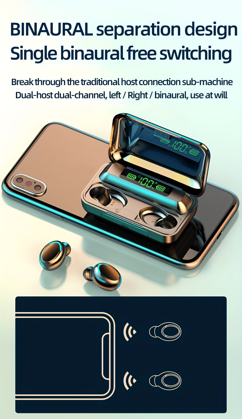 High-Fidelity Stereo Wireless Earphones, In-Ear Headphones with Touch Control and Noise Reduction for Voice Calls, USB Charging, Lithium Battery of 800mA, Long-Life Sports Gaming Headphones with Display