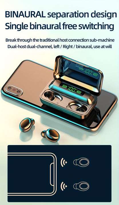 High-Fidelity Stereo Wireless Earphones, In-Ear Headphones with Touch Control and Noise Reduction for Voice Calls, USB Charging, Lithium Battery of 800mA, Long-Life Sports Gaming Headphones with Display