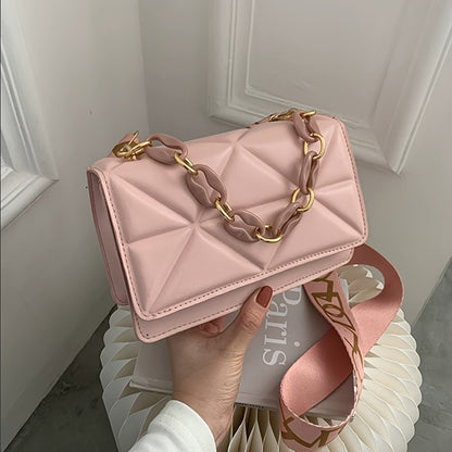 Retro Shoulder Bag, Fashionable Wide Strap Crossbody Bag, Western Style Chain Small Bag, Casual Women'S Sling Bag (White/Black/Pink/Brown)