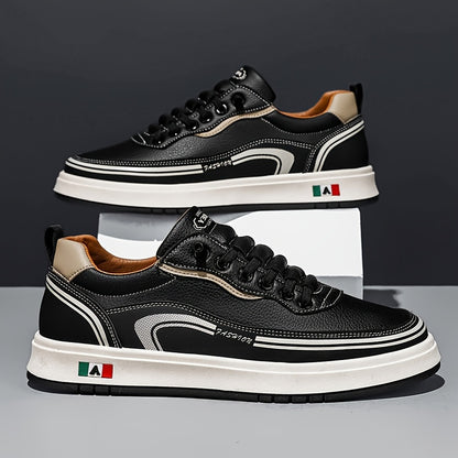 FC06 Men'S Casual Sneakers - Black & White Low-Top Lace-Up Shoes with Italian Flag Design, Faux Cover Upper, Cushioned PVC Sole, Breathable Fabric Lining for All-Season Comfort, Everyday Footwear, Modern Sneakers, Fabric Line