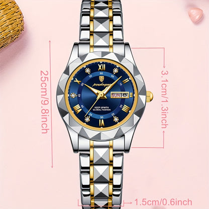 Stainless Steel Women's Luxury Quartz Watch with Date Display, Luminous Hands & High Quality IPX7 - Elegant Casual & Formal Wear, Perfect Gift for Birthdays, Valentine's Day