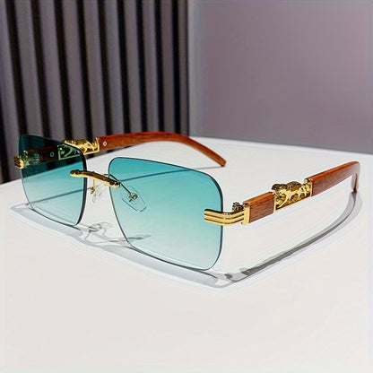 Cheetah Leopard fashion glasses For Women Men Rectangle Rimless Wood Grain Temple Sun Shades For Beach Party Travel