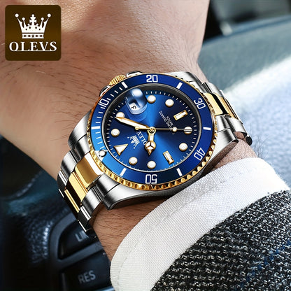 OLEVS Men'S Luxury Quartz Watch - Green Dial, Stainless Steel Band, Luminous Pointer Display, Quartz Movement, Electronic Drive, Zinc Alloy Case, Ideal for Business Casual Wea
