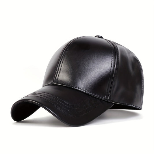 1pc Men's PU Leather Baseball Cap For Autumn And Winter