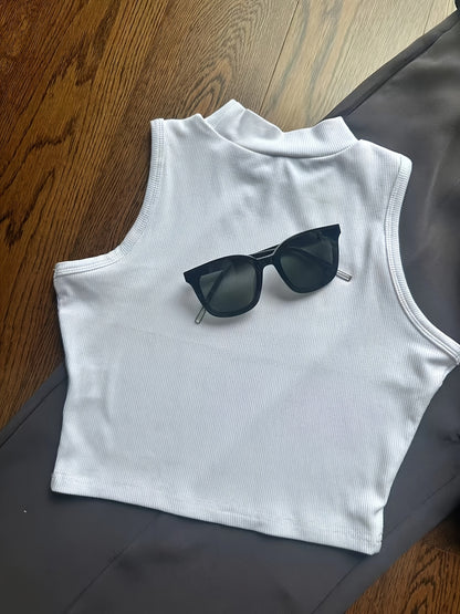 Summer Sexy Half-Turtleneck Sleeveless Vest + Versatile Western Flare Pants Set with Belt