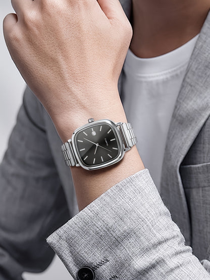LUCKYFOX Dry Battery One Box Steel Band Small Square Calendar High-end Vintage Simple Men'S and Women'S Commuting Suitable for Daily Life Business Activities Festival Gifts Birthday Gifts Valentine'S Day Gifts
