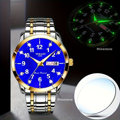 Two Stylish Digital Round Dial Couple'S Quartz Watches - IPX7 Waterproof, Luminous, Dual Calendar, Date and Day/Week Display, Alloy Strap Business Watches, Suitable for Women and Men, Valentine'S Day Gift Wristwatches