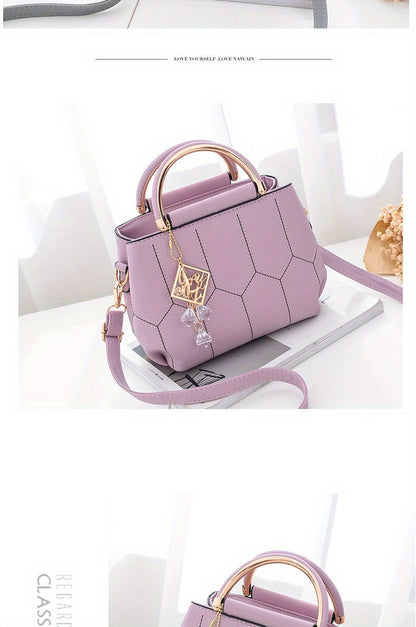 2025 New Women's Geometric Hexagon Pattern Crossbody Bag with Adjustable Strap & Golden-Tone Hardware - Zipper Closure, Polyester Lining, Multiple Colors (Khaki/Dark Gray/White/Pink/Red/Black) - Versatile for Casual & Formal