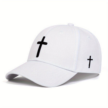 Adjustable Sun Protection Baseball Cap for Boys - Black with White Cross Design, Polyester, Fitted Closure, Ideal for Outdoor Activities, Travel, and Beach, Travel Headgear | Stylish Headgear | Adjustable Headgear