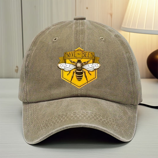 Men's Adjustable Baseball Cap with Hexagonal Bee Graphic & "SAVE THE BEES" Print - Breathable Sun Protection, Hand Washable, Casual Outdoor Sports Hat for Men, Breathable Fabric, Baseball Hat