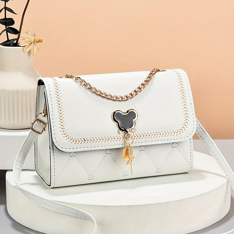 Fashion Crossbody Bag, Women's Embroidery Flap Purse, Chain Decor Shoulder Bag
