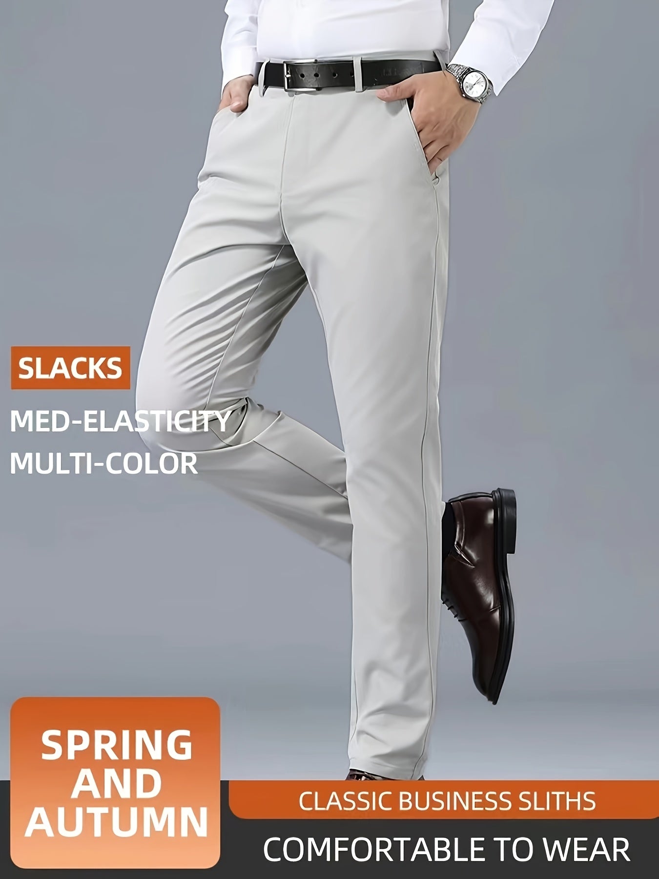 Men's Casual Solid Color Dress Pants - Polyester Blend, Woven, Regular Fit, All-Season Comfort, Adult Suit Pants