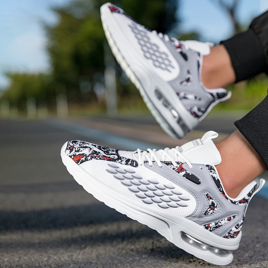 Men'S Stylish Athletic Sneakers - Breathable Mesh Upper, Lightweight Air Cushion Sole, Lace-Up Running Shoes with Tiger Design, Comfortable for Casual & Training Wear
