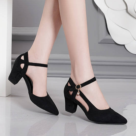 Chic Women's Summer Shoes - Pointed Toe, Chunky Heel with Crystal Accents, Faux Cover & Velvet Lining