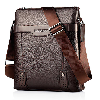 WEIXIER Men's Fashion Crossbody Bag - Adjustable Strap, Faux Leather, Deep Brown | Casual Street Style Shoulder Bag for Outings