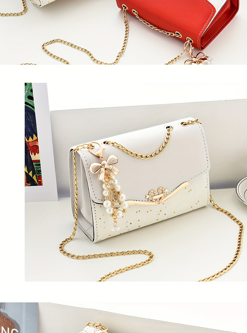 A Festive Mini Shoulder Bag with Shiny Details - Made of PU Material, Lightweight, Featuring an Adjustable Strap And Magnetic Closure, Perfect for Gifting to Family And Friends During The Holidays.