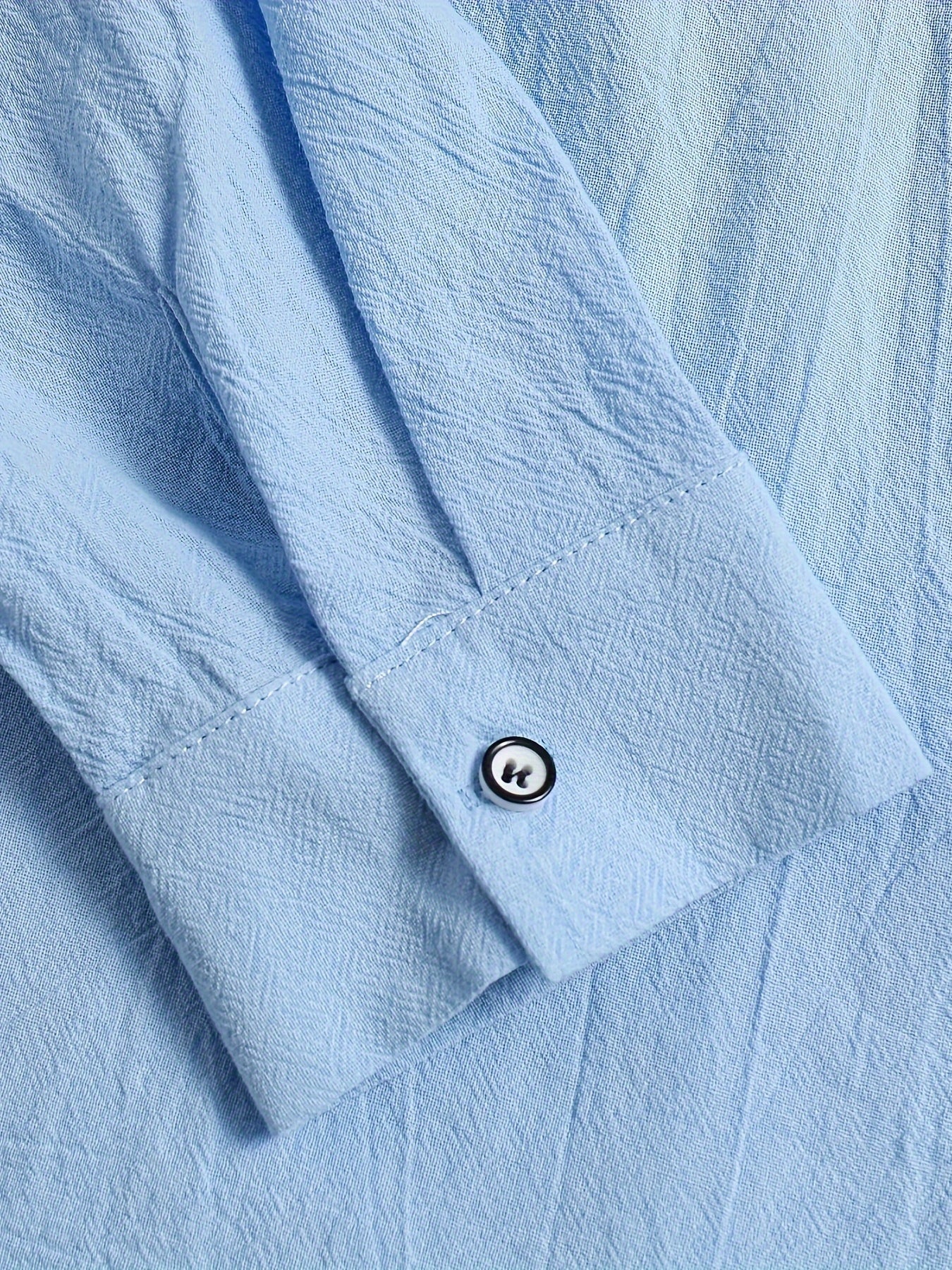 Classic Design Men's Solid Color Stand Collar Long Sleeve Button Up Top Shirt, Pure Cotton Spring And Autumn Fashion Cotton Tops For Daily And Casual Outerwear