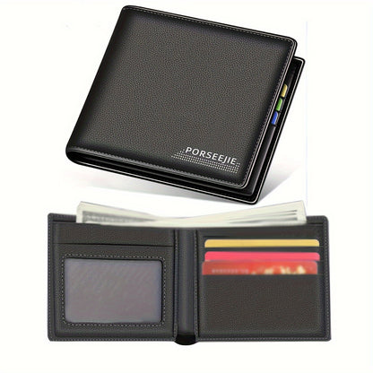 Men's PU Leather Wallet with Coin Pouch, Casual Style, Large Capacity, Ideal for Travel and Gifts - 1 Piece