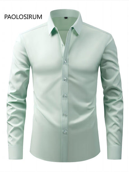 2025 New Men'S Business Slim-Fit Long-Sleeve Shirt, Wrinkle-Free, Elastic, And Smooth Fabric.