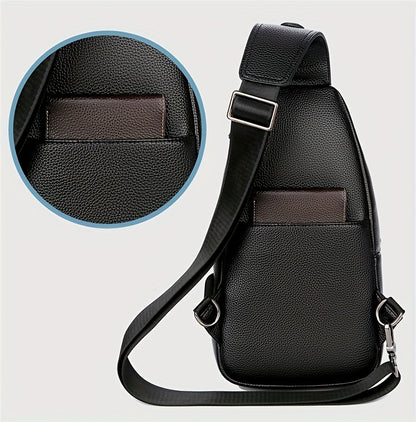 New Men'S Chest Bag 2024 Genuine Faux Leather Texture Crossbody Bag Casual Shoulder Bag Men'S Large Capacity Backpack Trendy