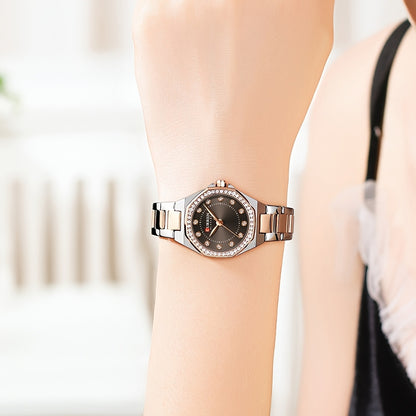 CURREN Women's Elegant Fashion Luxury Rhinestone-Adorned Small Dial Watch - Stainless Steel Band, Zinc Alloy Case,, Analog Display - Ideal for Business & Social Events, Perfect Gift, CURREN