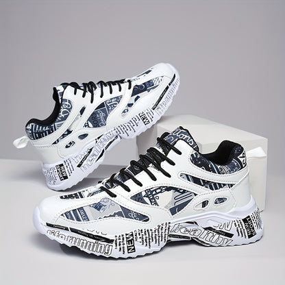 Men'S & Women'S Graffiti Couple Sneakers, All-Season Lightweight Cushioned Running Shoes, Stability Pronation, Cartoon Pattern, MD Sole, EVA Insole, Polyurethane Upper, Fabric Lining