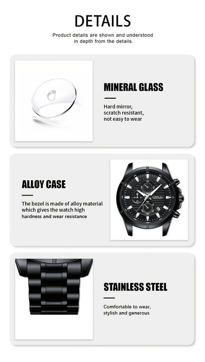 CRRJU Men's Watch Fashion Luxury Multifunctional Stainless Steel Quartz Watch