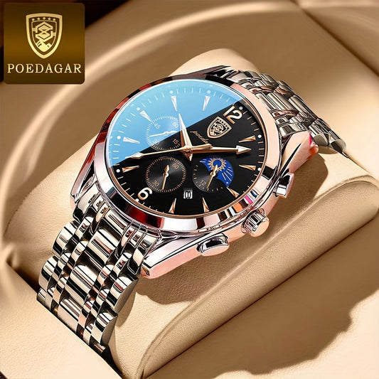 Luxury Stainless Steel Men's Quartz Watch with Luminous Calendar, Korean Version for Students, Wholesale Wristwatch