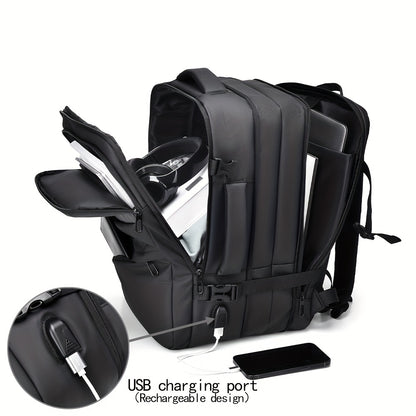 1pc HUABUPS Expandable Travel Backpack with USB Charging Port, 39.62 cm Laptop Backpack for Men & Women, High Quality Business Commuter Backpack with Multiple Compartments, Dilation Design & Padded Straps - Ideal Gift for Chr