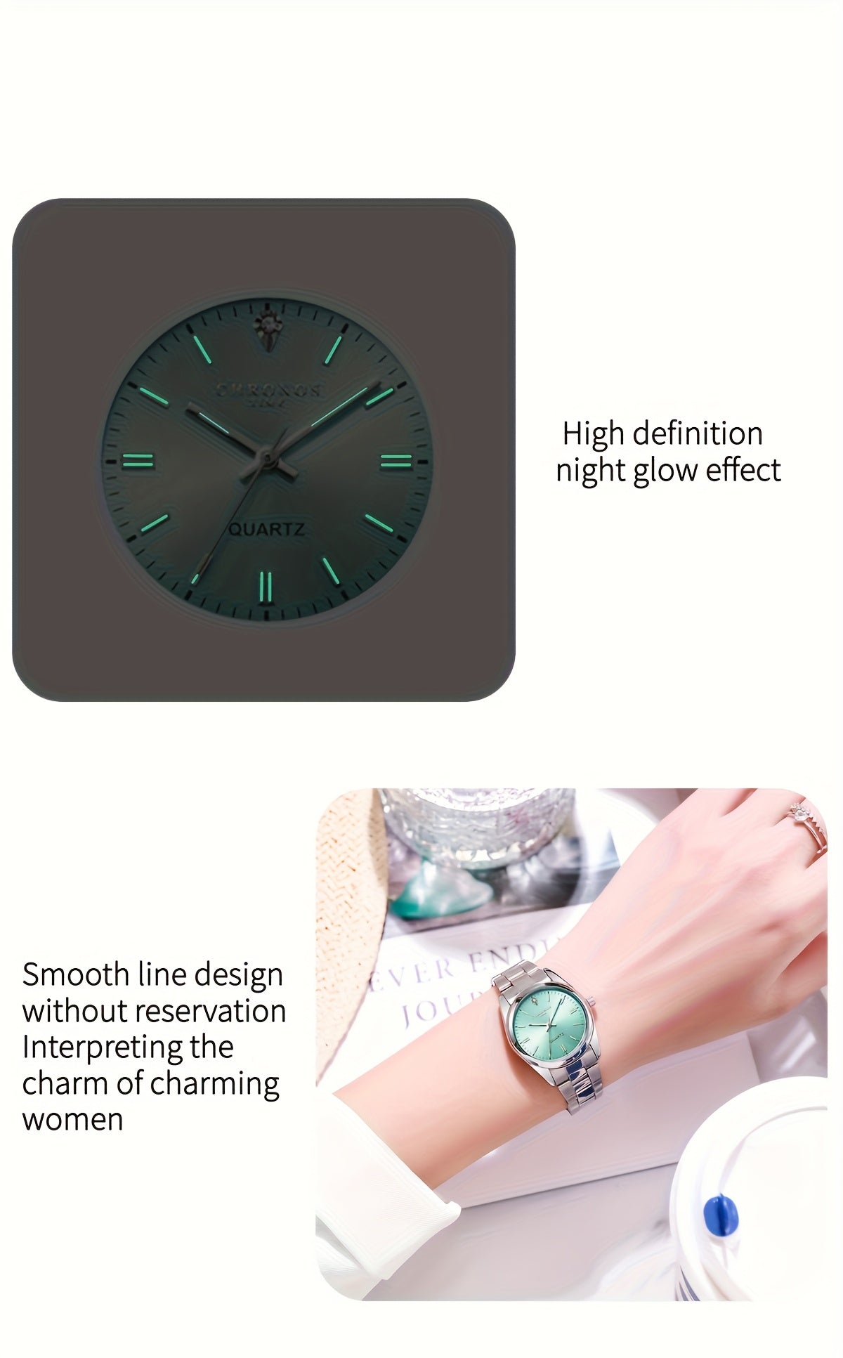 CHRONOS Women'S Quartz Watch - Elegant Stainless Steel Strap, Luminous, Round Dial, Business Casual Style, Perfect for Commuting and Casual Attire, Date Display, Pointer Display, Zinc Alloy Case, Button Battery Powered, Timer