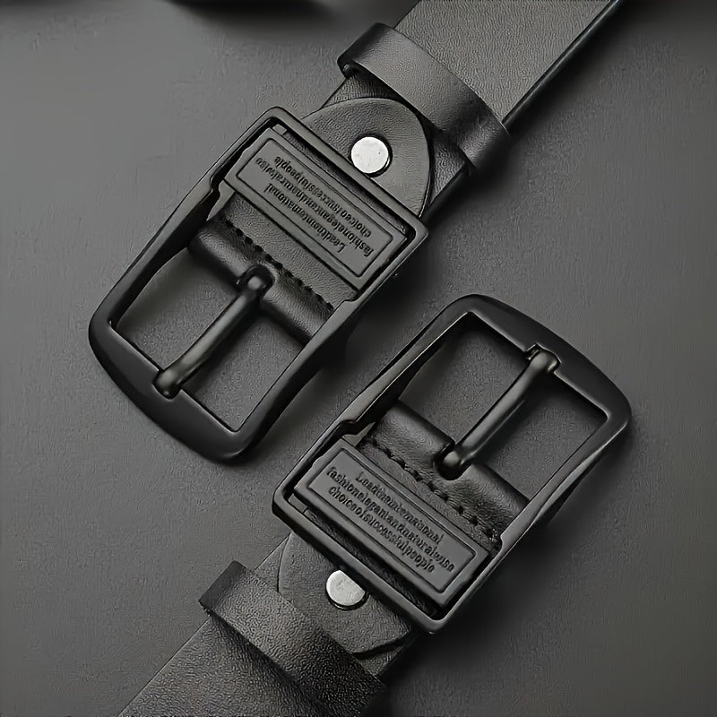 2pcs Men'S Premium Faux Leather Belt with Vintage Square Alloy Buckle - Double-Sided Durable Black Business Casual Belt, Multiple Sizes, Ideal Father'S Day Gift