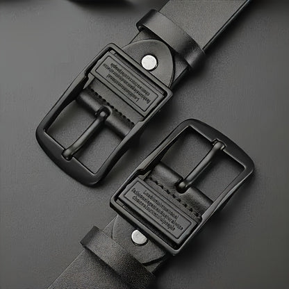 2pcs Men'S Premium Faux Leather Belt with Vintage Square Alloy Buckle - Double-Sided Durable Black Business Casual Belt, Multiple Sizes, Ideal Father'S Day Gift