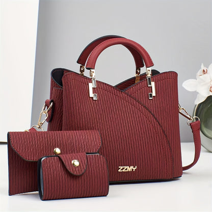 3pcs Set Striped Fashion Handbags, Multifunctional Large Capacity Crossbody Bag with Stylish Design, New Fashionable Women's Small Square Shoulder Bags Versatile Casual Multi-Layer Large Capacity Single-Shoulder or Crossbody