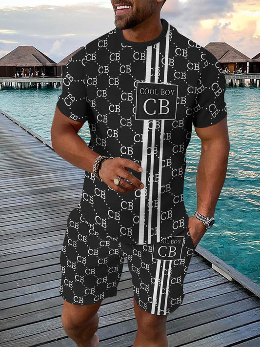 Casual Sports Suit Breathable Outdoor Casual Men's T-shirt and Five-Pants Set Summer 3D Printing Set for Adult Men