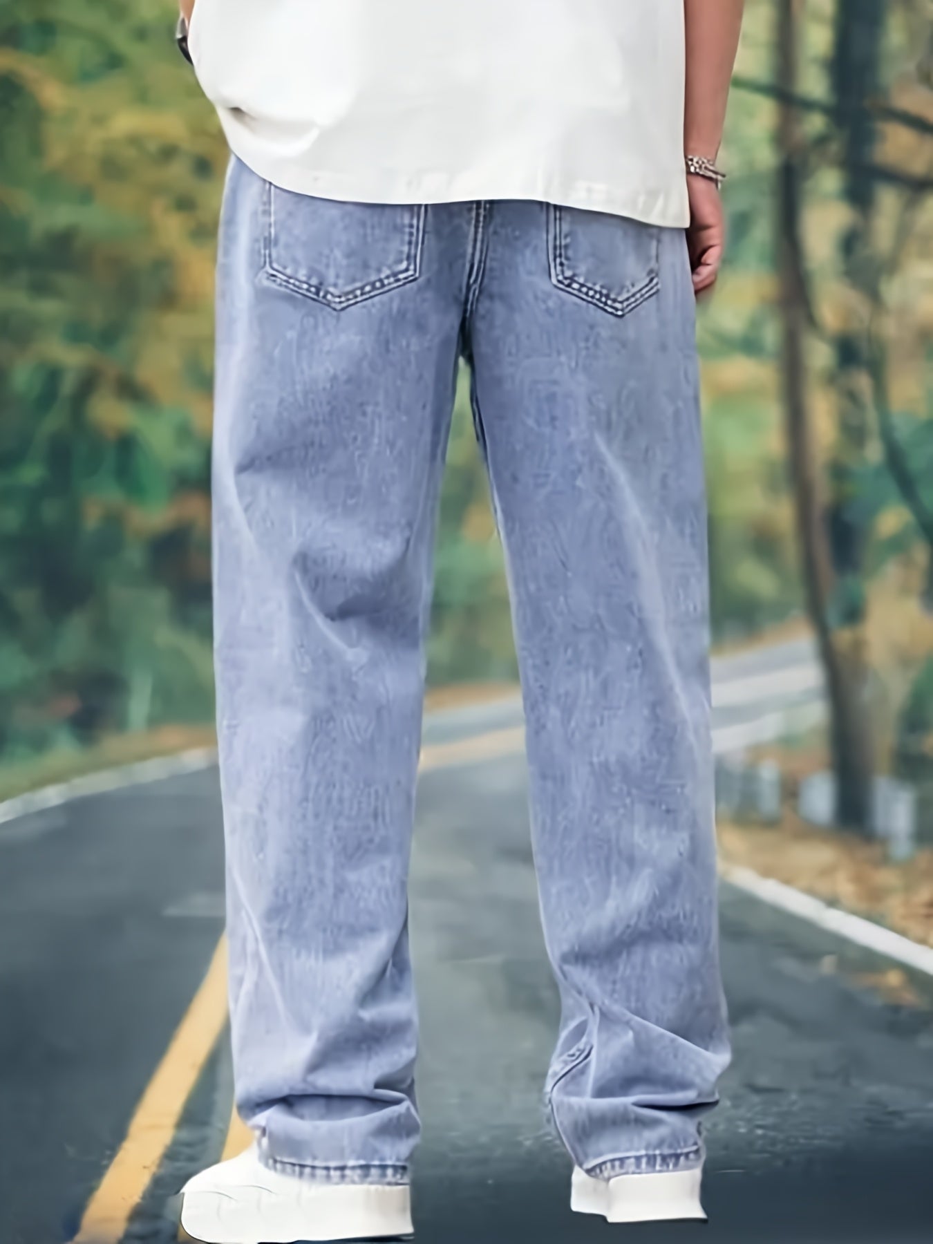 Men'S Classic Casual Denim Jeans, 80% Cotton 20% Polyester, All-Season Regular Fit, Non-Stretch Solid Color, 380g/m² Woven Fabric, Washed Detail, Adult Regular Length Pants