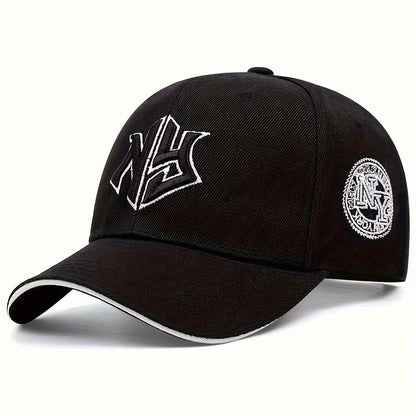 NY Embroidered Baseball Cap - Stylish Black Polyester Hat with Golden "NY" Design, Perfect for Spring & Fall Sports and Casual Wear, Casual Headwear | Embroidered Cap | Polyester Cap
