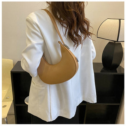 1pc Trendy Crescent Moon Shoulder Bag for Women - Large Capacity, Casual Underarm Purse in Black/Brown/White/Beige, with Polyester Lining, Zip Closure, Perfect for Commuting & Everyday Use, Crossbody Purse, Minimalist Handbag