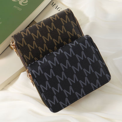 New Retro Printed Women's Minimalist Short Wallet With Double Zippers Around, Fashionable Coin Wallet, Credit Card Storage Bag, Simple And Casual Multi Card Holder