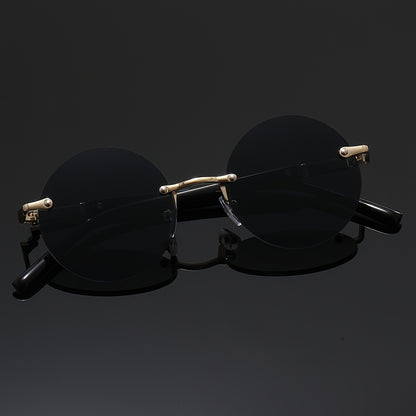 Unisex Round Frameless Glasses with Blue-Tinted Polycarbonate Lenses & Golden Accents - Lightweight Durable PC Frame for Casual, Party, Daily Wear - Perfect Graduation, Back-to-School, Christmas Gift