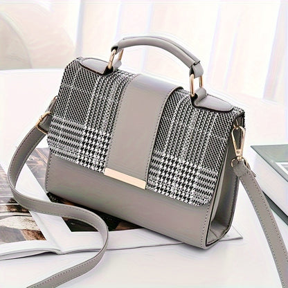 Mini Checkered Crossbody Bag, Fashion Top Handle Square Purse, Casual Shoulder Bag For Women