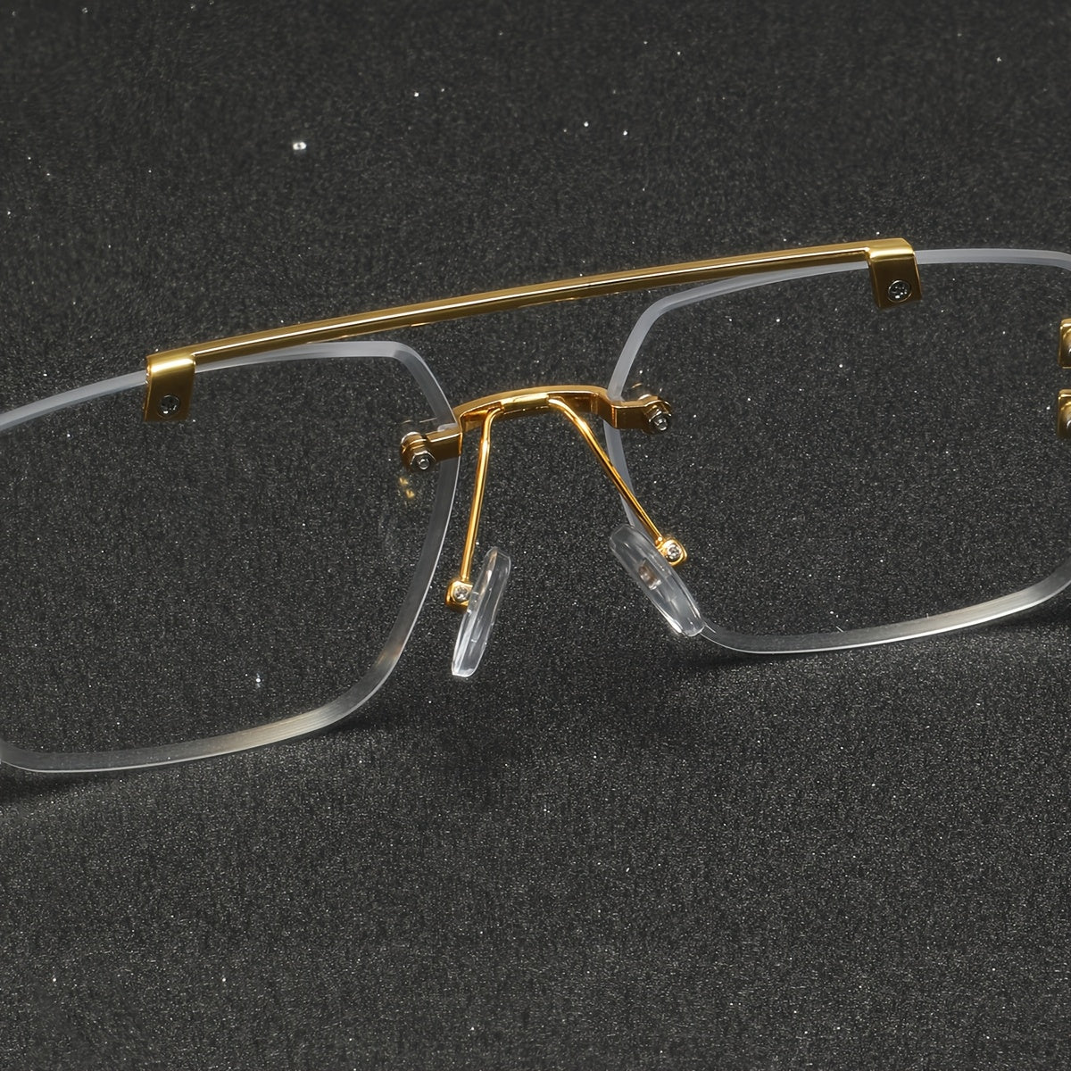 One Pair of Men's Metal Square Frameless Double Bar Vintage High-Quality Exquisite Lightweight Fashion Glasses Suitable for Daily Wear