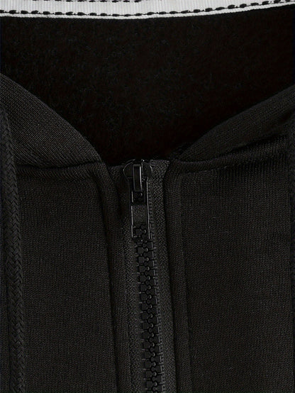 Zip Up Cropped Drawstring Hoodie, Casual Long Sleeve Sweatshirt For Spring & Fall, Women's Clothing