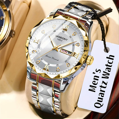 1pc Stainless Steel Strap Men'S Roman Numerals Dial Rhinestones Multifunctional Watch, Ideal for Birthday, Holiday Gifts Valentine'S Day