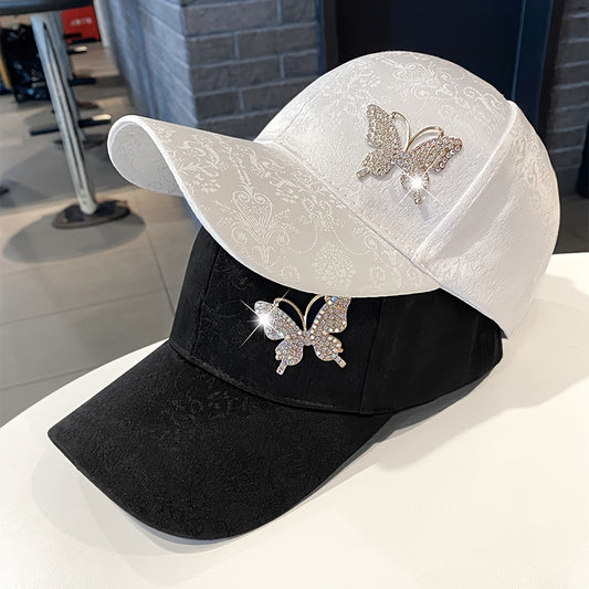 Stylish Rhinestone Butterfly Baseball Cap for Women - Lightweight, Adjustable, and Versatile Sun Hat with Lace Print Design, Perfect for Spring, Summer, and Fall, Casual Headwear | Butterfly Embellishment | Lightweight Hat